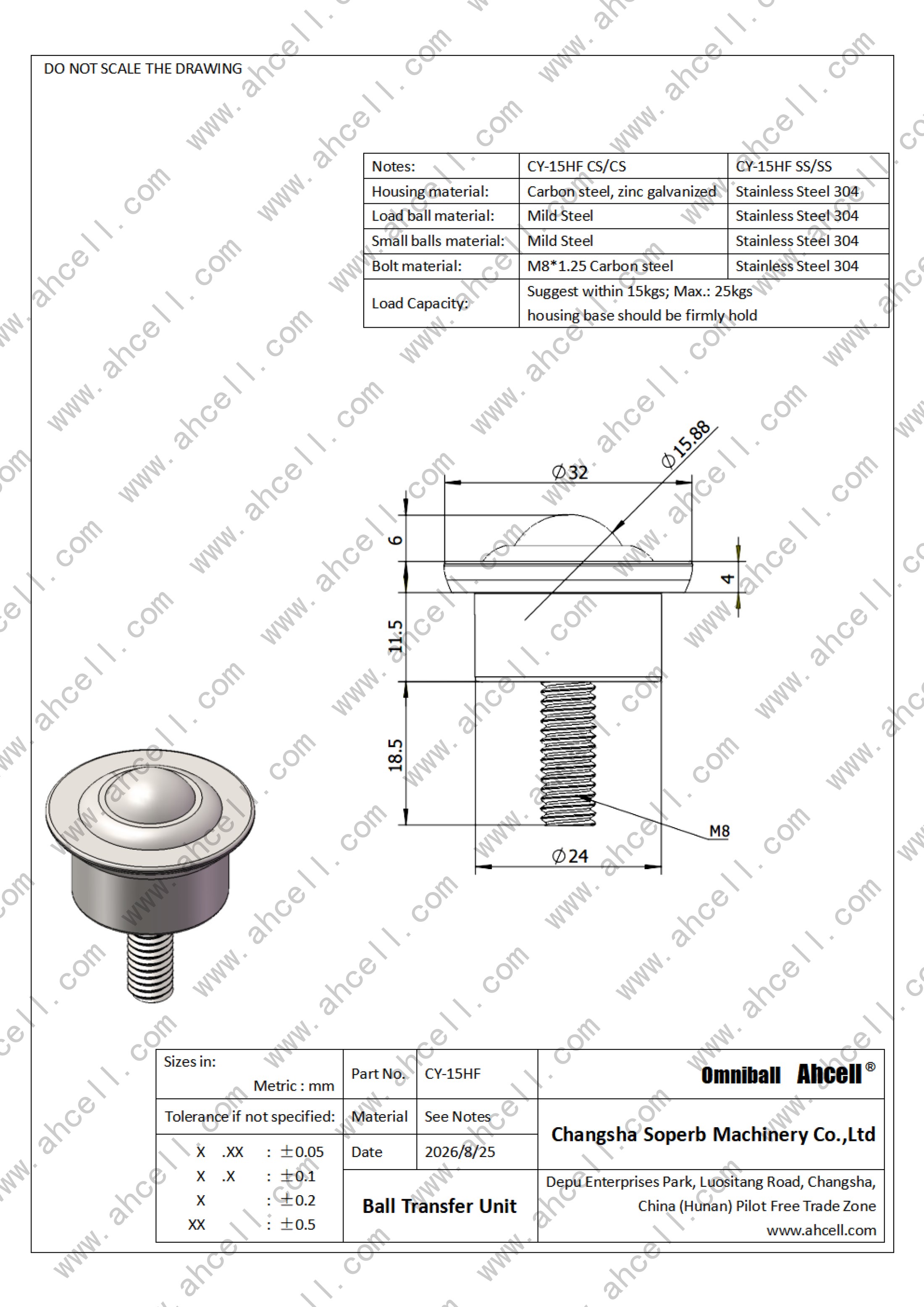 CY-15HF <a href=https://www.balltransfersystem.com/product.html target='_blank'>ball transfer unit</a> dimension drawing